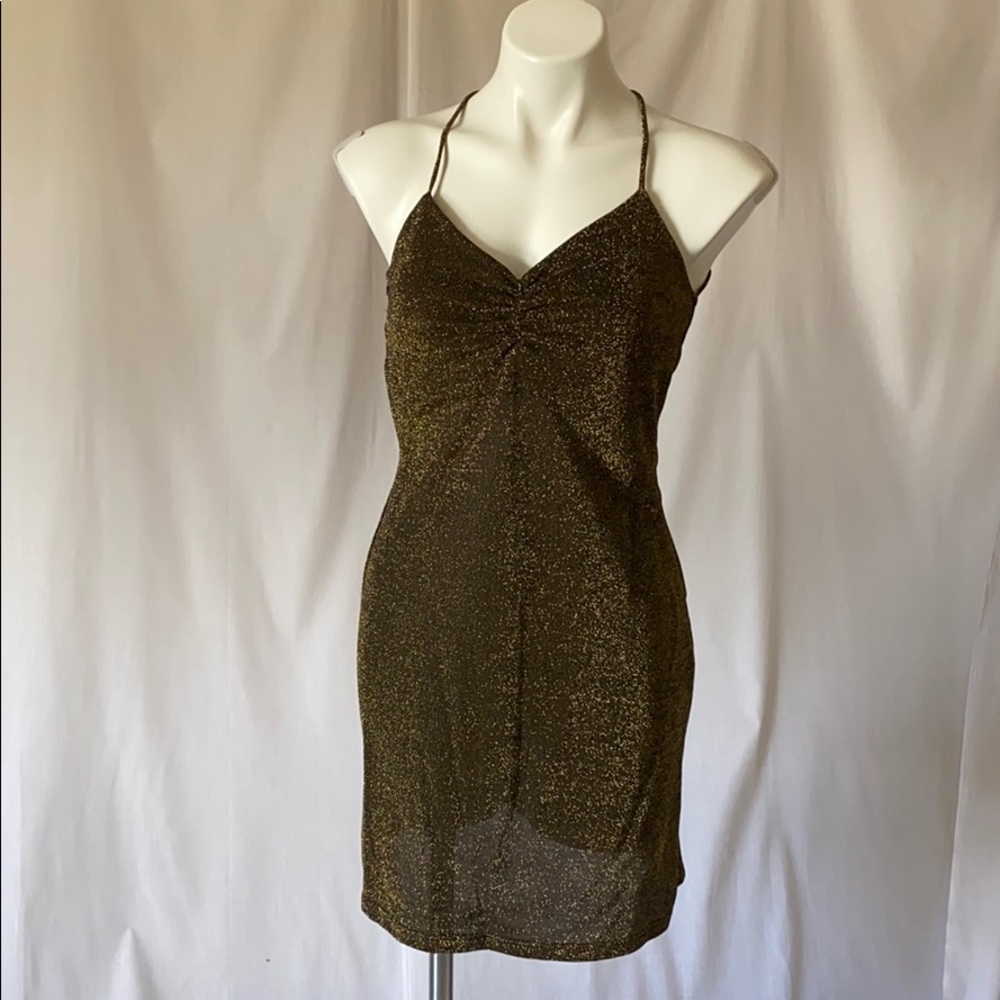 Black and gold mini dress